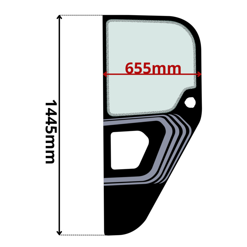 SZYBA LEWA BOCZNA ZA DRZWIAMI MERLO ROTO (K-0274)-SITODRUK CZARNO-SZARY