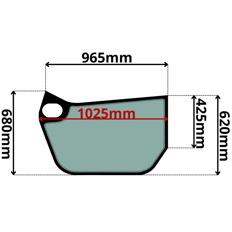 SZYBA LEWA DOLNA DRZWI BOBCAT, MASSEY FERGUSON (G-0005)-SITODRUK