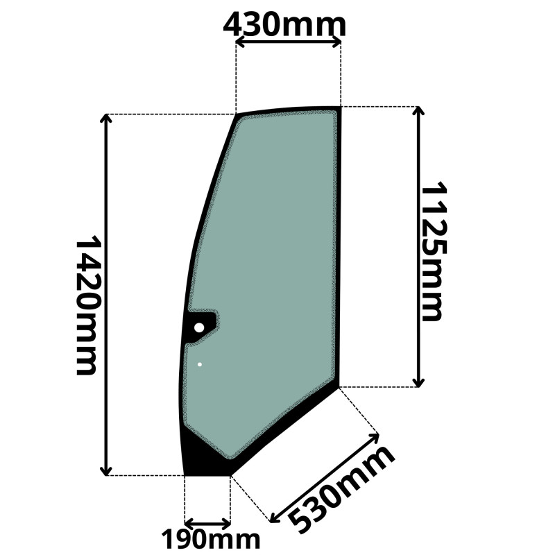 SZYBA LEWA DRZWI MECALAC 6, 8, 10 MCR (G-0159)-SITODRUK